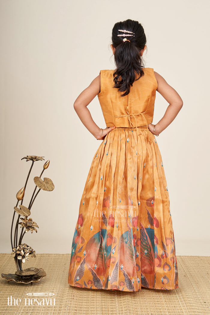 The Nesavu Girls Lehenga Choli Festive Lehenga For Girls Embellished Partywear Skirt Nesavu Nesavu Yellow Modal Silk Girls Lehenga Floral Embellishments Graduation Special Occasions
