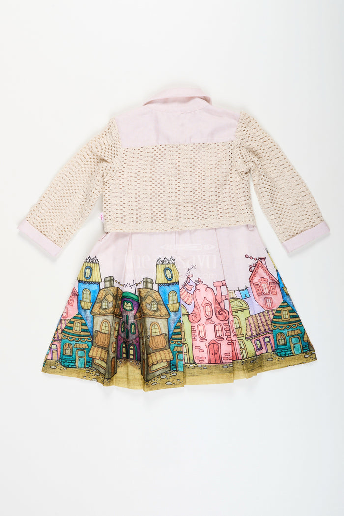 The Nesavu Girls Fancy Frock Festive printed frock with matching jacket for toddler girls Nesavu Nesavu toddler girl printed frock layered jacket school functions festive photoshoots