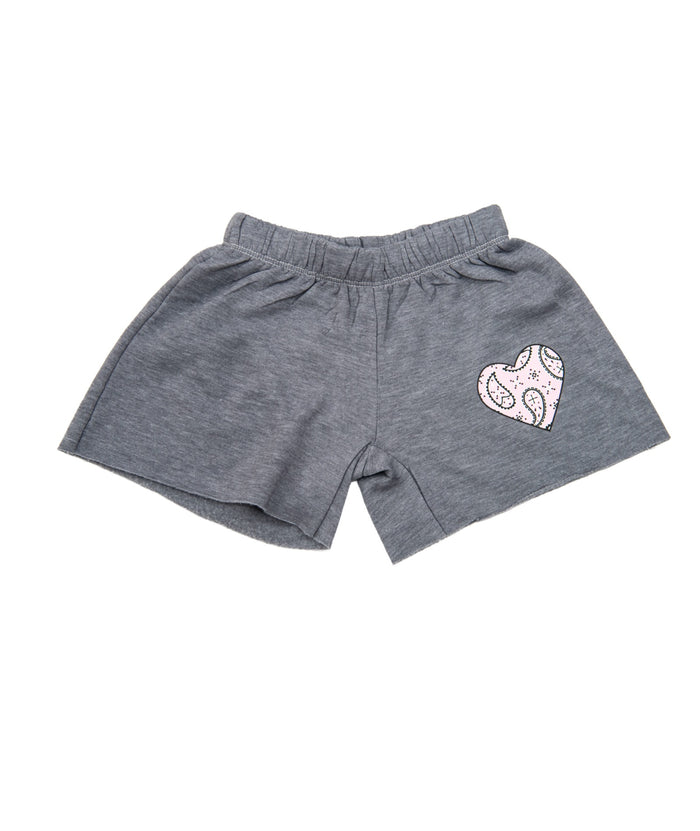 Firehouse Girls Bandana Heart Fleece Shorts Girls Casual Bottoms Firehouse Heather Grey Y/4