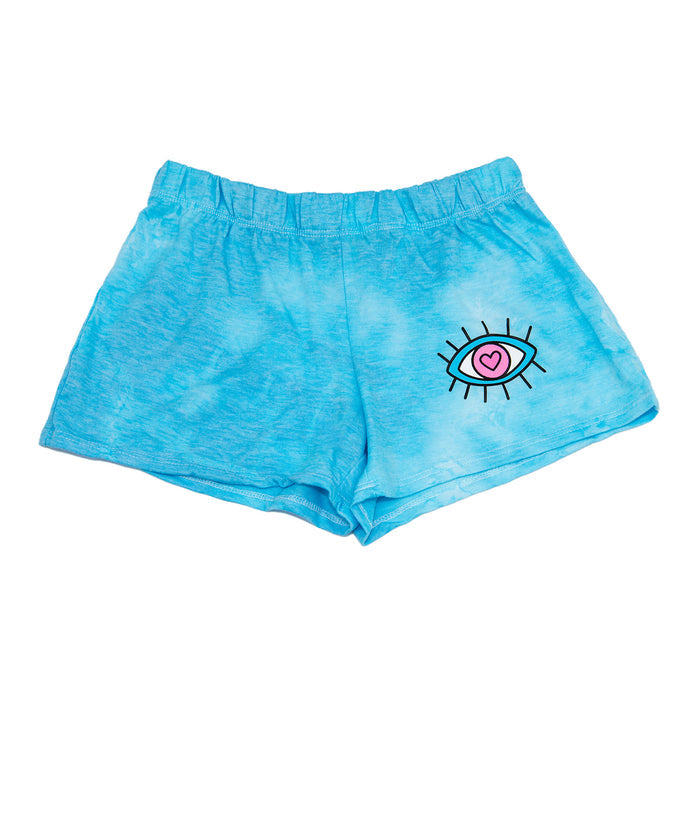 Firehouse Girls Evil Eye Aqua Cloud Fleece Shorts Girls Casual Bottoms Firehouse Tie Dye Y/S (7/8)