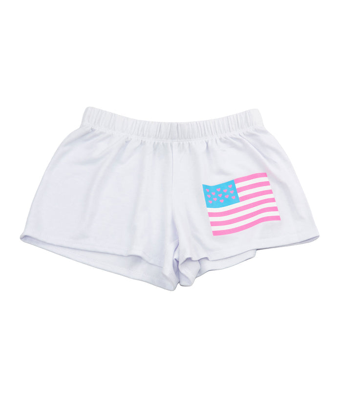 Firehouse Girls Flag Love Fleece Shorts Girls Casual Bottoms Firehouse White Y/4