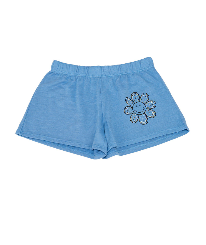 Firehouse Girls Ice Blue Bandana Flower Fleece Shorts Girls Casual Bottoms Firehouse Blue Y/S (7/8)
