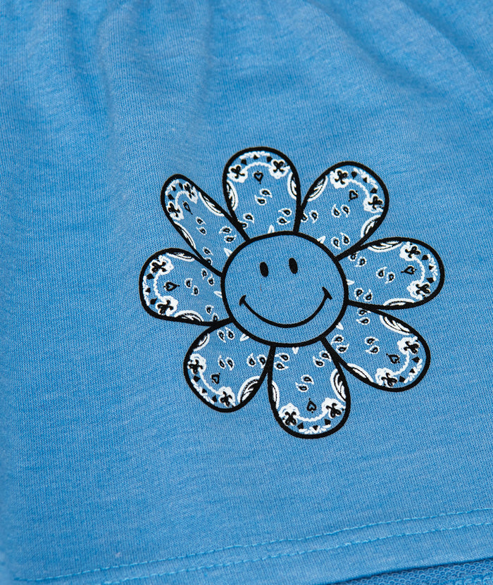Firehouse Girls Ice Blue Bandana Flower Fleece Shorts Girls Casual Bottoms Firehouse