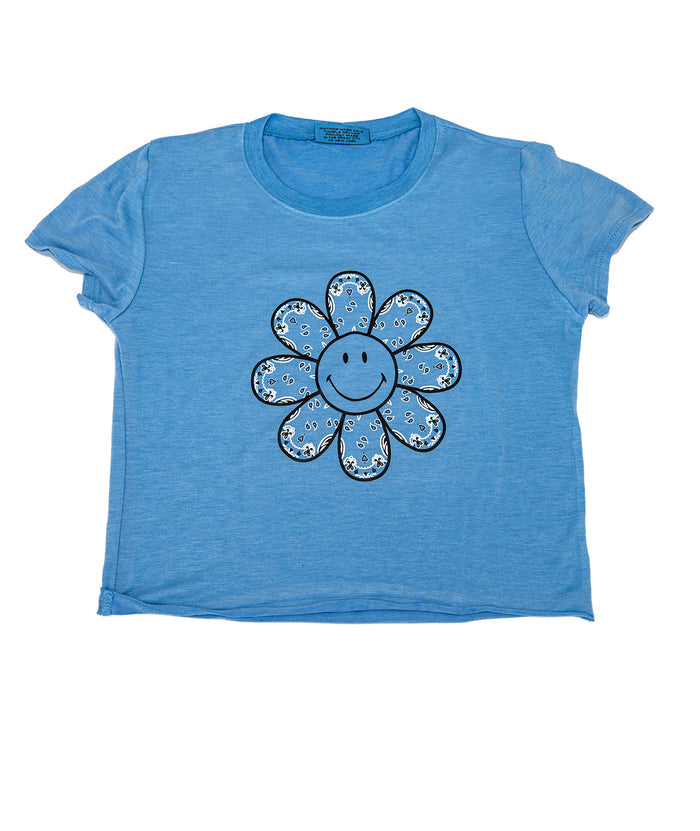 Firehouse Girls Ice Blue Bandana Flower Tee Girls Casual Tops Firehouse Blue Y/S (7/8)