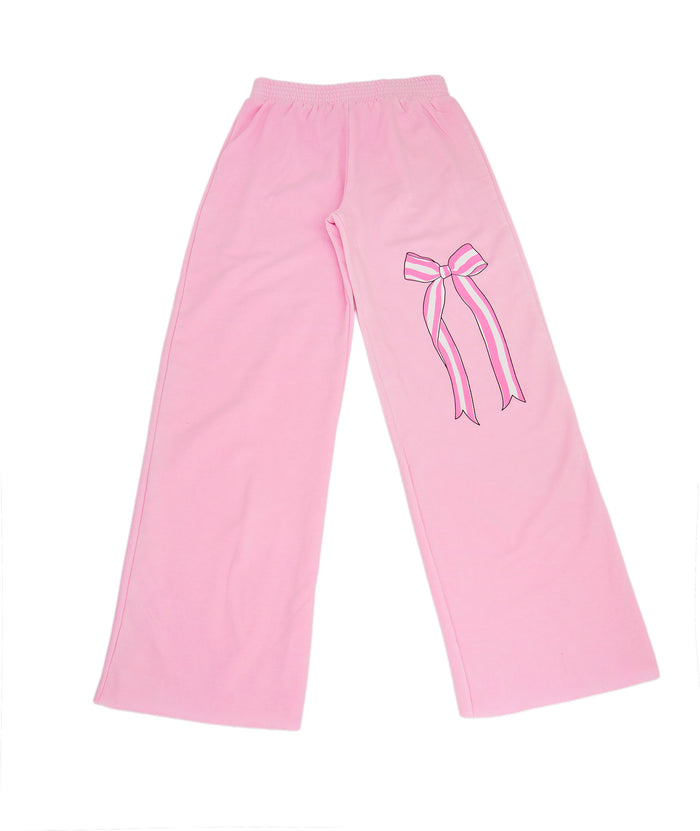 Firehouse Girls Ice Pink Stripe Bow Wide Leg Sweatpants Distressed/seasonal girls Firehouse Light Pink Y/5