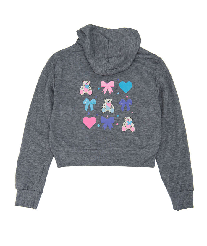 Firehouse Girls Tate Teddy Bow Pocket Hoodie Heather Grey Distressed/seasonal girls Firehouse