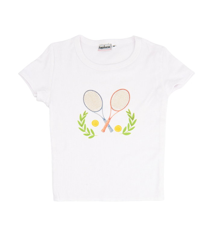 Firehouse Girls Tennis Fan Rib Tee Distressed/seasonal girls Firehouse White Y/S (7/8)