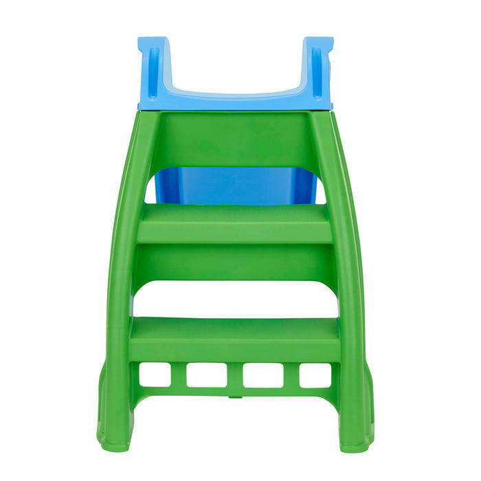 Green slide steps on a white background