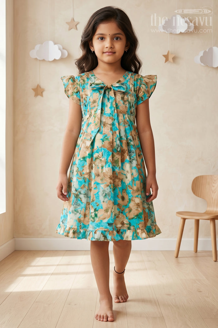 The Nesavu Girls Cotton Frock Floral Cotton Designer Frock with Flutter Sleeves for Girls Nesavu 16 (1Y) / Multicolor GFC1341C-16 Floral Cotton Designer Frock with Flutter Sleeves for Girls