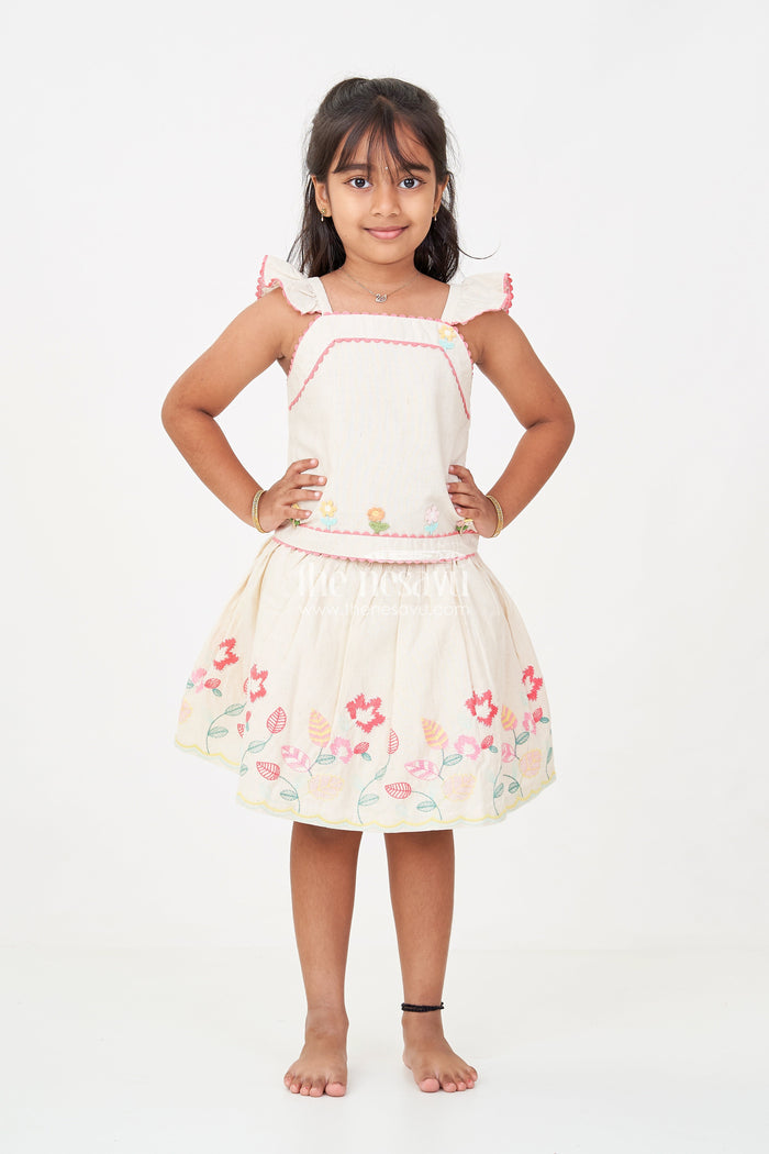 The Nesavu Baby Cotton Frocks Floral Frock Suit for Babies in Soft Cotton with Embroidered Skirt and Cute Ruffle Strap Top Nesavu Nesavu Baby Girls Floral Frock Suit Cotton Colorful Embroidered Skirt Ruffle Strap Top