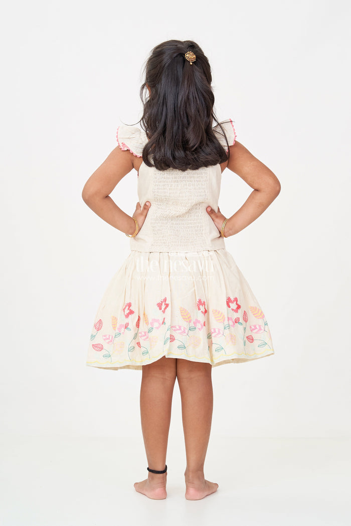 The Nesavu Baby Cotton Frocks Floral Frock Suit for Babies in Soft Cotton with Embroidered Skirt and Cute Ruffle Strap Top Nesavu Nesavu Baby Girls Floral Frock Suit Cotton Colorful Embroidered Skirt Ruffle Strap Top