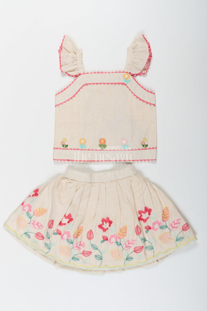 The Nesavu Baby Cotton Frocks Floral Frock Suit for Babies in Soft Cotton with Embroidered Skirt and Cute Ruffle Strap Top Nesavu Nesavu Baby Girls Floral Frock Suit Cotton Colorful Embroidered Skirt Ruffle Strap Top