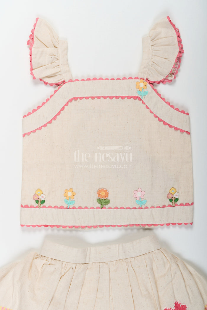 The Nesavu Baby Cotton Frocks Floral Frock Suit for Babies in Soft Cotton with Embroidered Skirt and Cute Ruffle Strap Top Nesavu Nesavu Baby Girls Floral Frock Suit Cotton Colorful Embroidered Skirt Ruffle Strap Top