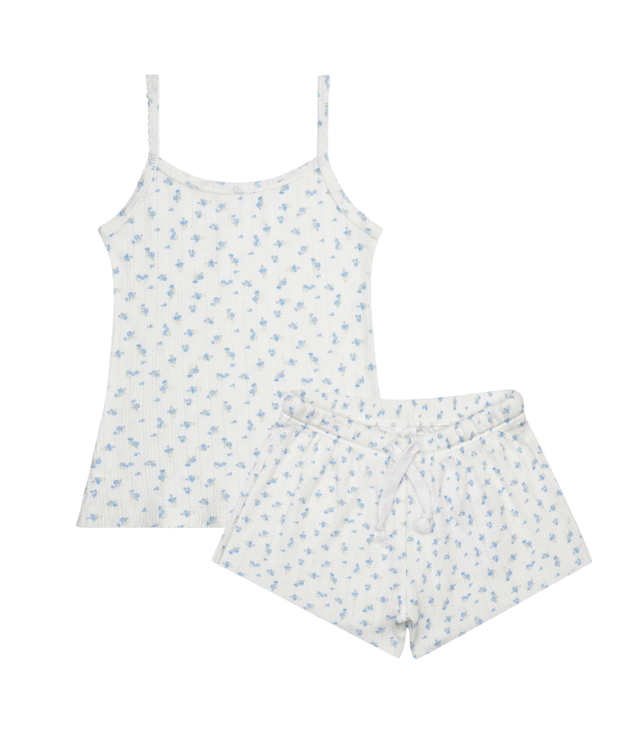 Floral Pointelle Tank Top and Short Set Girls Casual Tops iScream YXS-S/(6-8) Blue