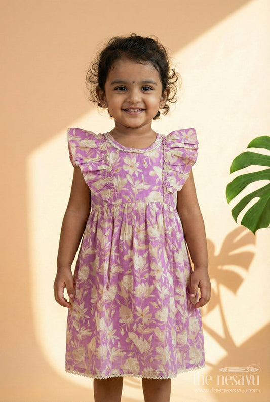 The Nesavu Girls Cotton Frock Floral Printed Frock for Baby Girls’ Casual and Festive Moments Nesavu 16 (1Y) / Pink GFC1964A-16 Nesavu baby girl cotton frock floral digital print  everyday wear festive casual use