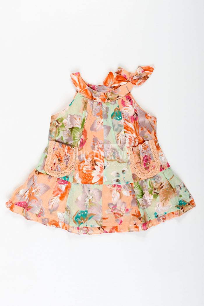 The Nesavu Girls Cotton Frock Floral Ruffle Frock for Birthday Girls Twirlready Dress Nesavu 14 (6M) / Multicolor BFJ814A-14 Nesavu Floral Print Ruffle Frock Birthday Girl Georgette Tiered Skirt Sleeveless Design