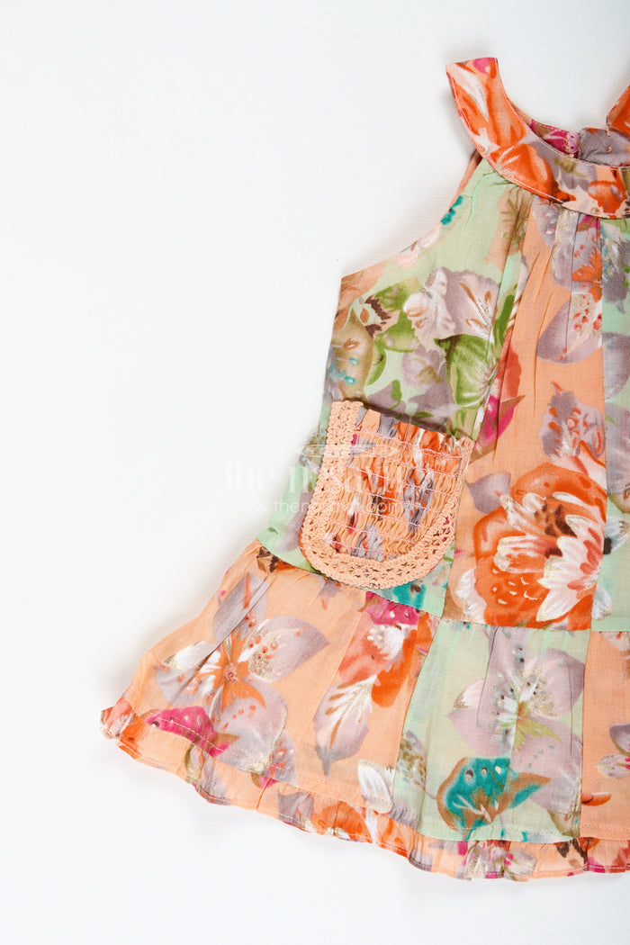 The Nesavu Girls Cotton Frock Floral Ruffle Frock for Birthday Girls Twirlready Dress Nesavu Nesavu Floral Print Ruffle Frock Birthday Girl Georgette Tiered Skirt Sleeveless Design
