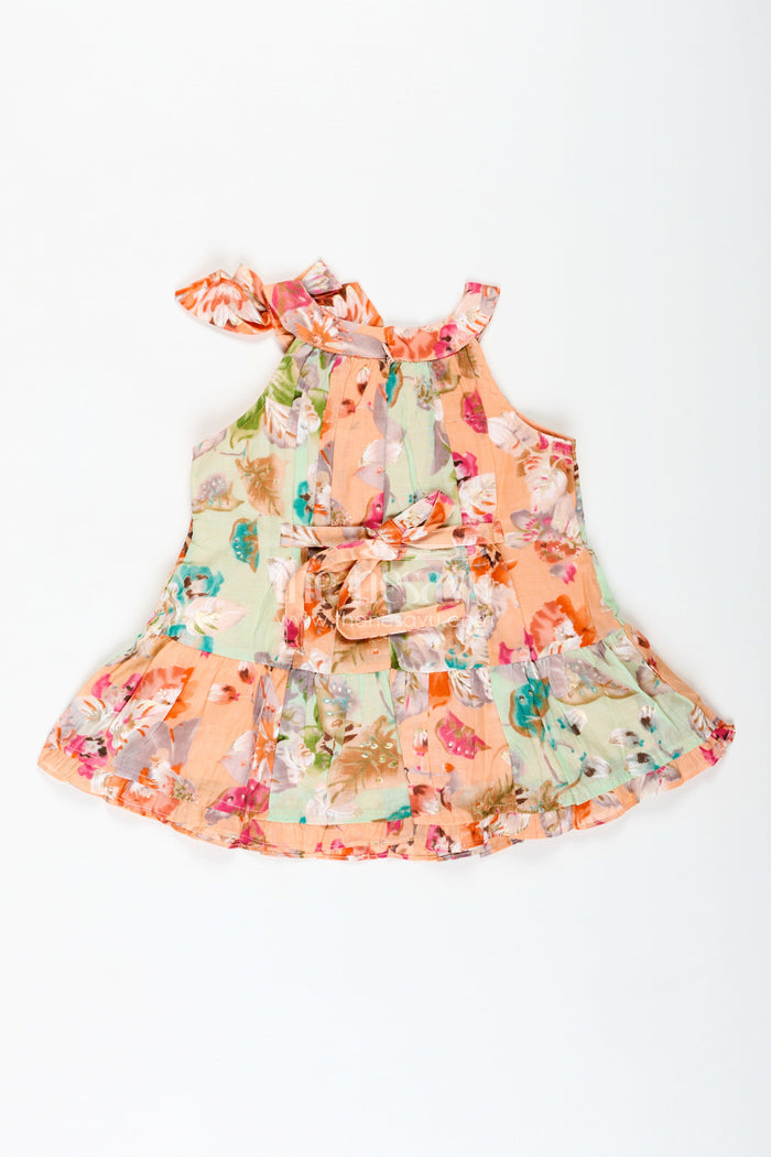 The Nesavu Girls Cotton Frock Floral Ruffle Frock for Birthday Girls Twirlready Dress Nesavu Nesavu Floral Print Ruffle Frock Birthday Girl Georgette Tiered Skirt Sleeveless Design