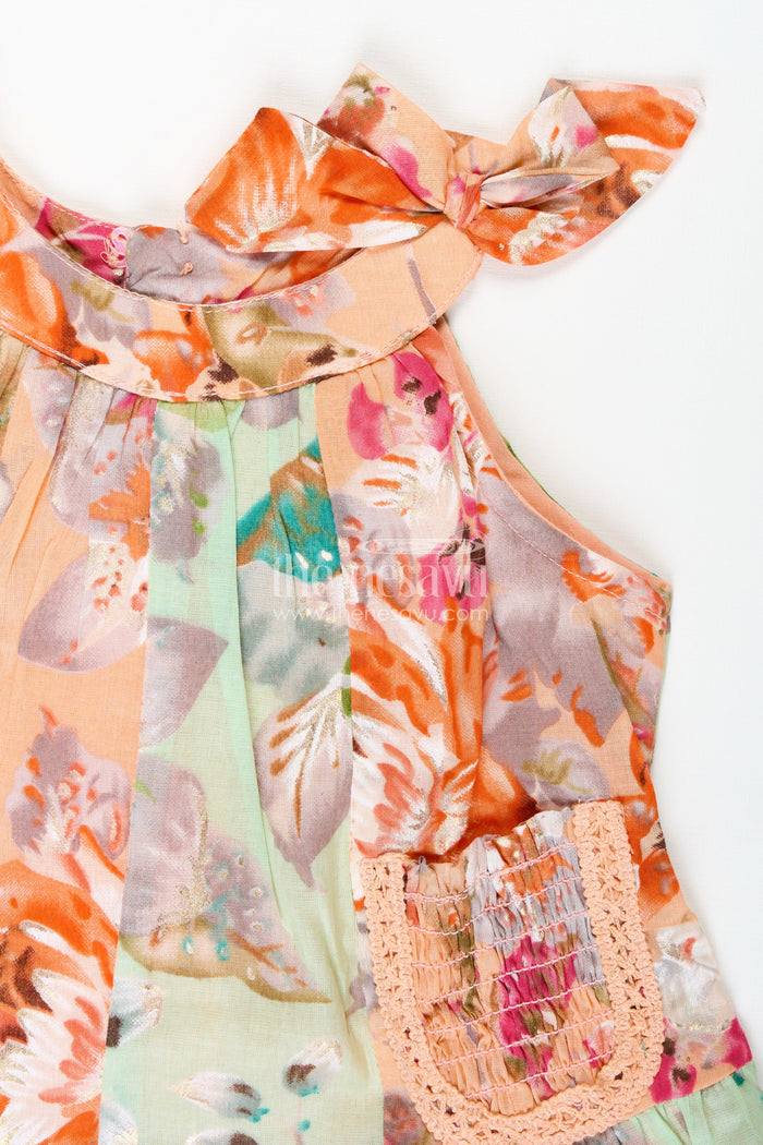 The Nesavu Girls Cotton Frock Floral Ruffle Frock for Birthday Girls Twirlready Dress Nesavu Nesavu Floral Print Ruffle Frock Birthday Girl Georgette Tiered Skirt Sleeveless Design
