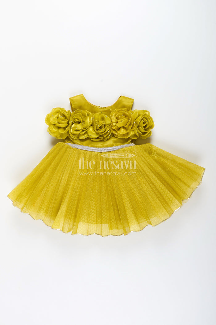 The Nesavu Girls Fancy Party Frock Flower-embellished satin frock for baby girls – perfect for parties and receptions Nesavu Nesavu satin frock 3D flowers baby girls  ideal party wear receptions