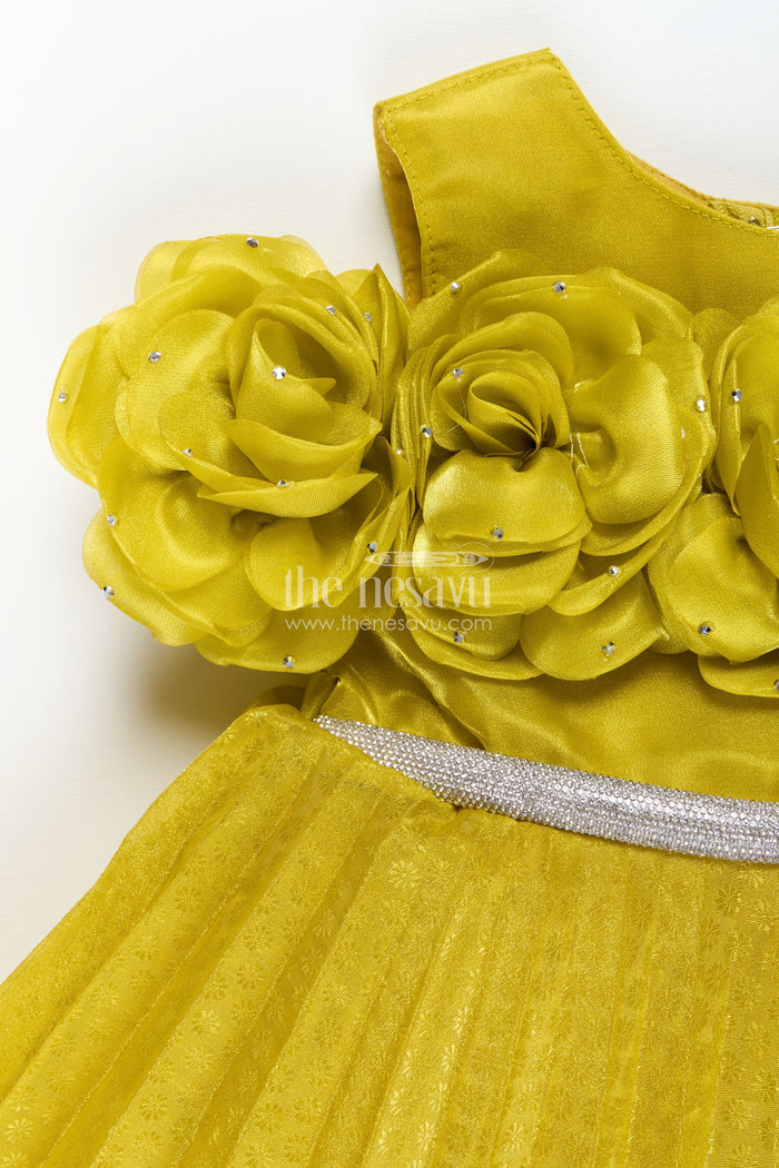 The Nesavu Girls Fancy Party Frock Flower-embellished satin frock for baby girls – perfect for parties and receptions Nesavu Nesavu satin frock 3D flowers baby girls  ideal party wear receptions