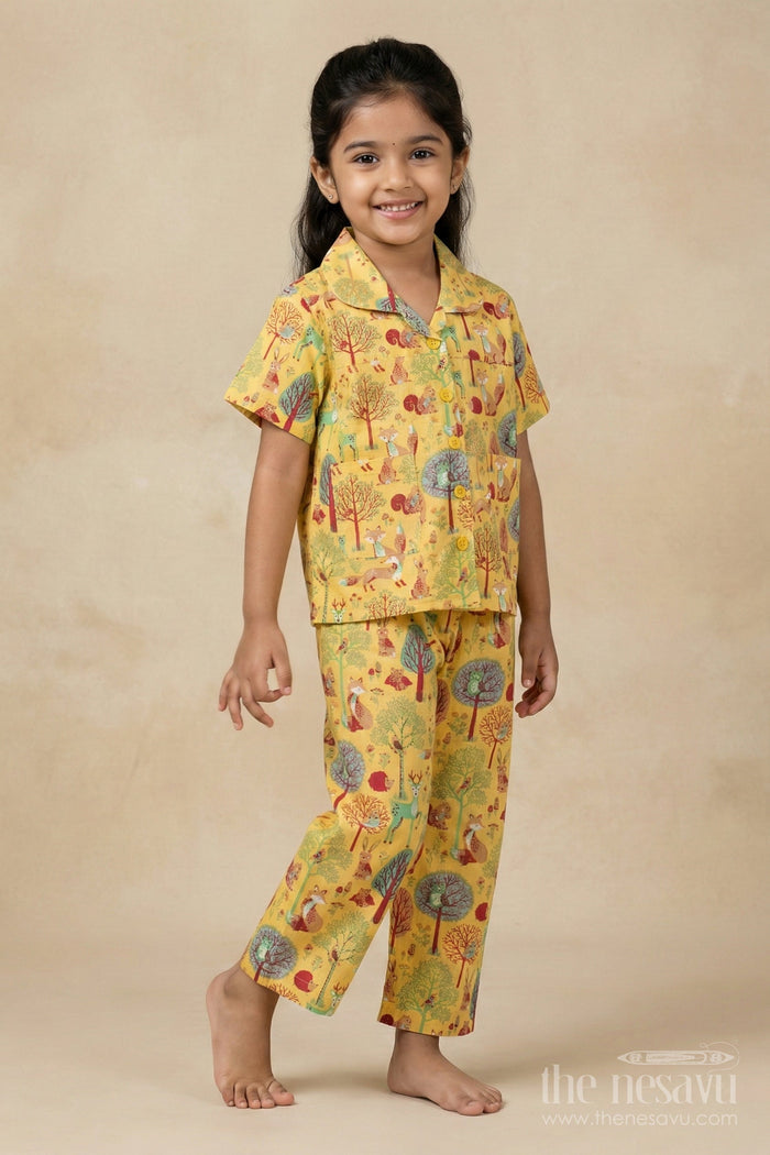 The Nesavu Girls Co-Ord Sets Forest Theme Cotton Set for Toddler Girls Daily Wear Nesavu Nesavu Cotton Digital Print Toddler Girls Casual Set Forest-Themed Shirt Pants Daily Use