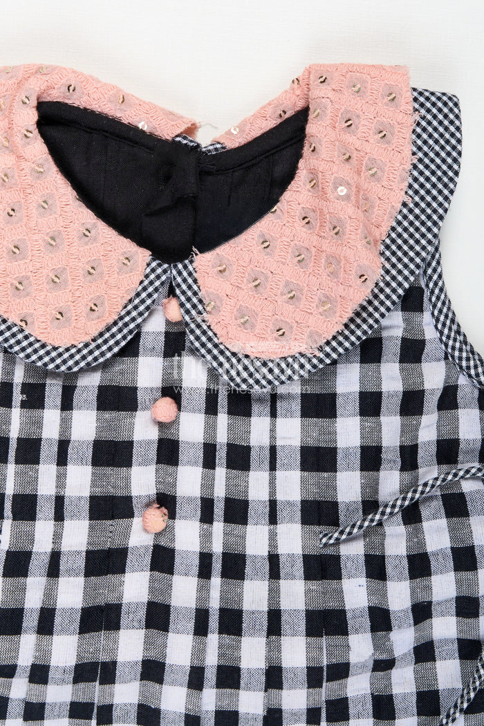 The Nesavu Girls Cotton Frock Formal Party Frock for Kids Classic Checkered Style Nesavu Nesavu Kids Formal Party Frock Black White Gingham Pink Embroidered Collar Tassel Accents