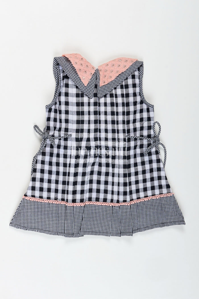 The Nesavu Girls Cotton Frock Formal Party Frock for Kids Classic Checkered Style Nesavu Nesavu Kids Formal Party Frock Black White Gingham Pink Embroidered Collar Tassel Accents