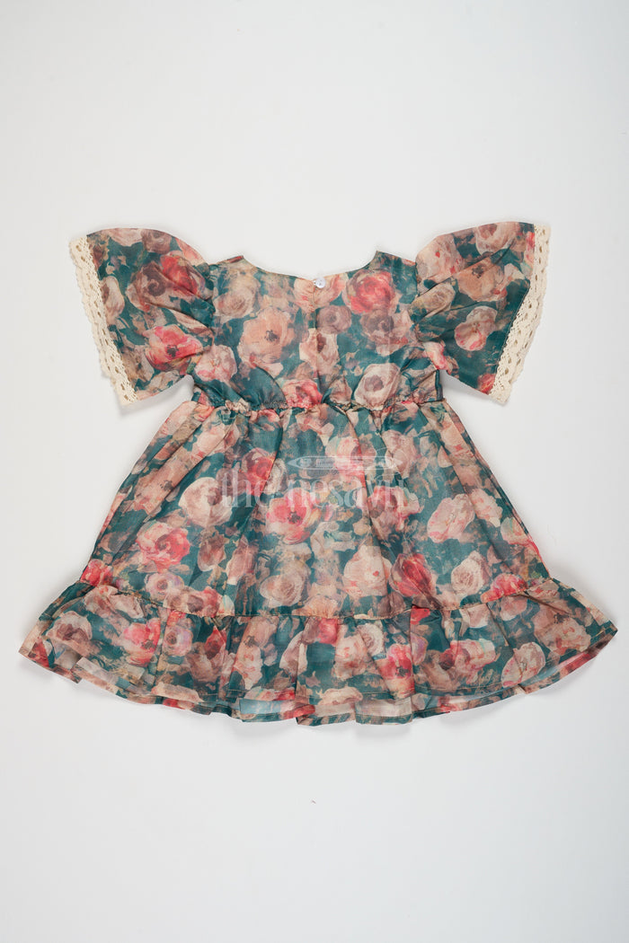 The Nesavu Girls Chanderi Frock Frock for Women Cotton with Floral Tissue Print and Puff Sleeves, Perfect for Family Gatherings and Spring Festivals Nesavu Floral Cotton Frock Women Puff Sleeves Tissue Print Nesavu Perfect Spring Festivals Family Gatherings