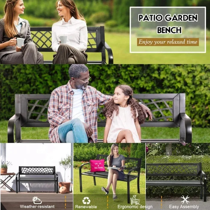 Garden Bench With Armrest For Park Yard Deck Entryway