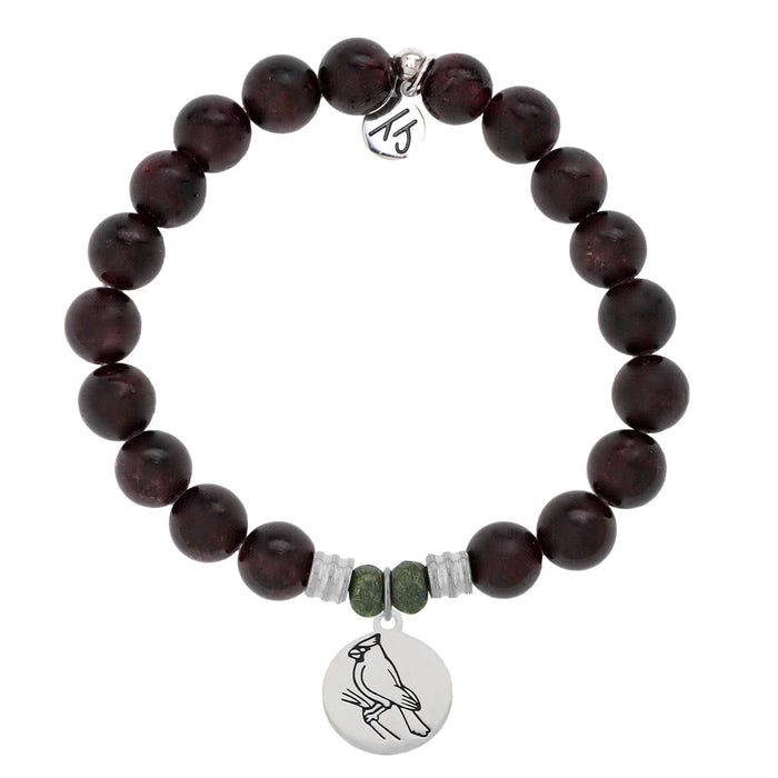 Garnet Stone Bracelet with Cardinal Sterling Silver Charm