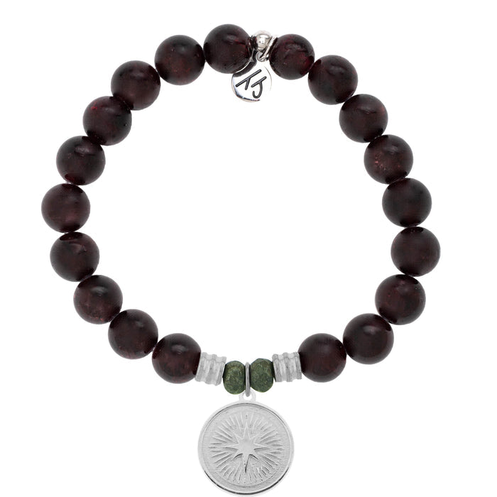Garnet Stone Bracelet with Guidance Sterling Silver Charm