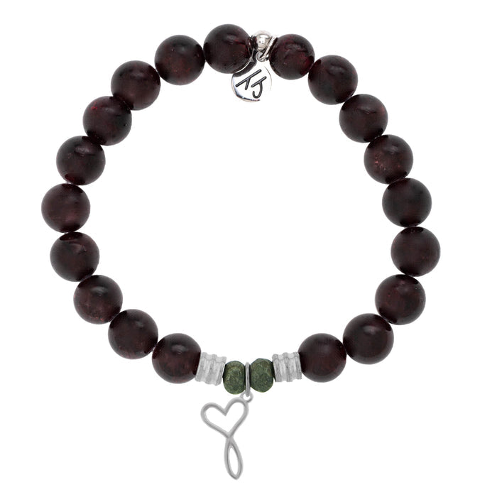 Garnet Stone Bracelet with Infinity Heart Sterling Silver Charm