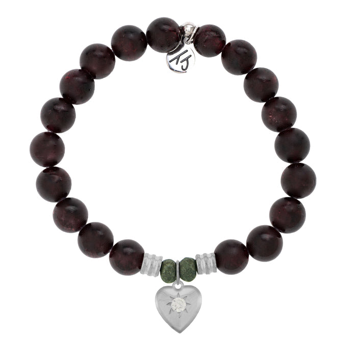 Garnet Stone Bracelet with Self Love Sterling Silver Charm