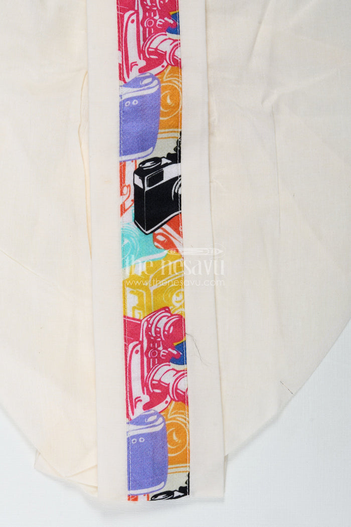 The Nesavu Boys Dothi Set Gentleman Print Dhoti Set for Boys Festive Kurta Outfit Nesavu Nesavu Boys Muslin Silk Dhoti Set Multicolor Retro Print Wedding Ceremonies