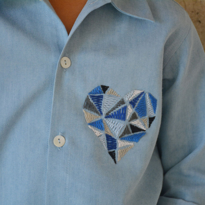 Geometric Heart Embroidered Denim Shirt (1-10 Years)