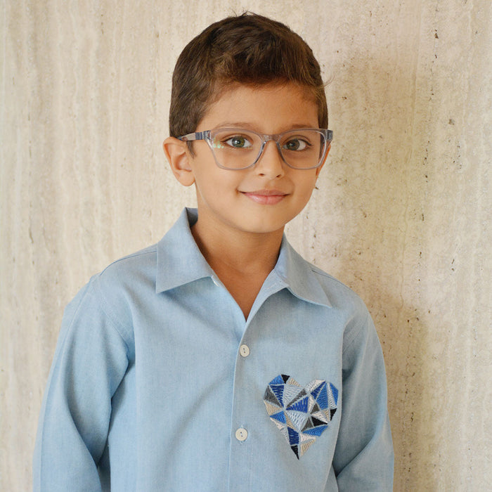 Geometric Heart Embroidered Denim Shirt (1-10 Years)