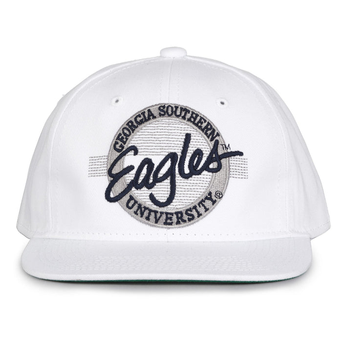 Georgia Southern Eagles Retro Circle Snapback - White, front view