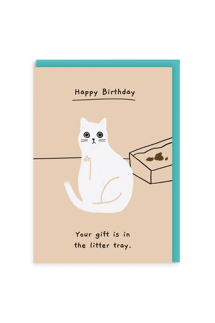 Gift Is In The Litter Tray Birthday Card