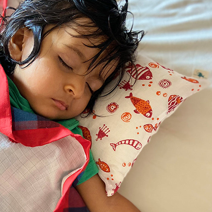 GIFT SET - ORGANIC FISH PRINT KAPOK PILLOW + MARACAS (0-12 Months)