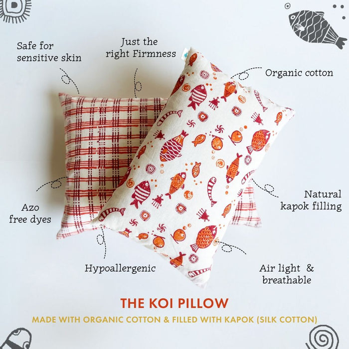 GIFT SET - ORGANIC FISH PRINT KAPOK PILLOW + MARACAS (0-12 Months)