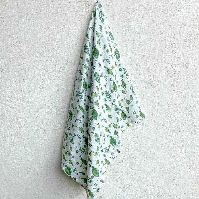 GIFT SET - ORGANIC FISH PRINT KAPOK PILLOW + SWADDLE (0-6 Months)