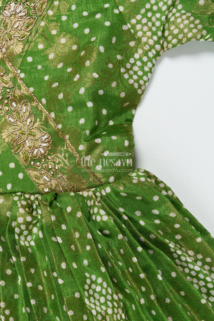 The Nesavu Girls Casual Gown Girls Bandhani Gown for Traditional Functions and Festive Events Nesavu Nesavu girls georgette jacquard bandhani gown traditional festivals ethnic wear