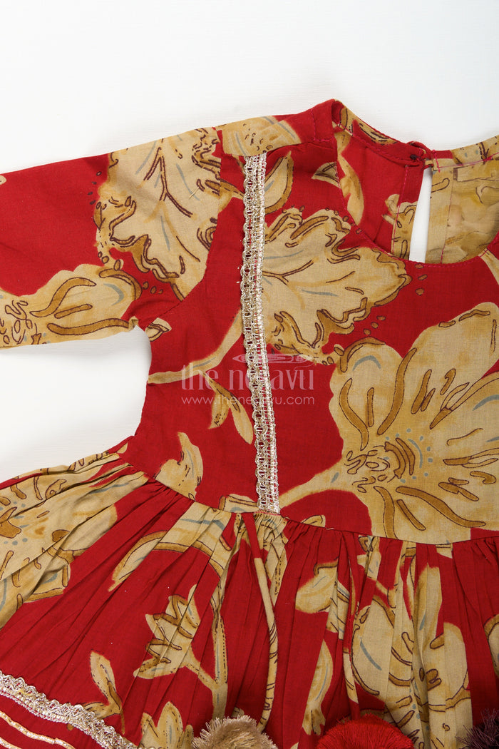 The Nesavu Girls Sharara / Plazo Set Girls block printed plazo set with festive tassel kurti Nesavu Nesavu girls block printed plazo set tassels  ethnic outfit weddings festive events