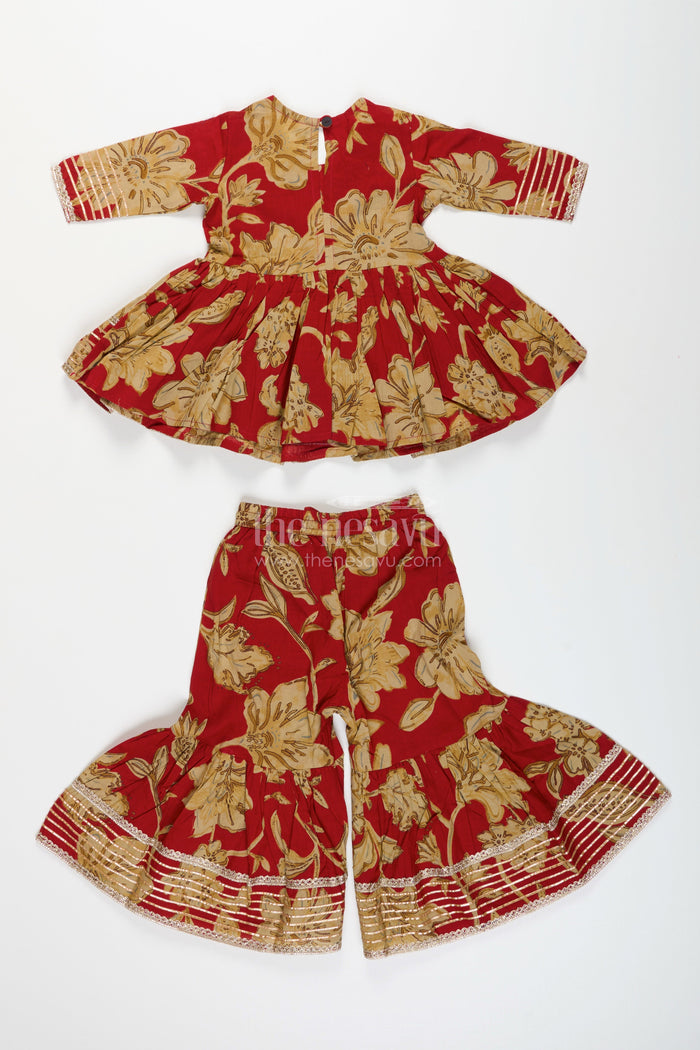 The Nesavu Girls Sharara / Plazo Set Girls block printed plazo set with festive tassel kurti Nesavu Nesavu girls block printed plazo set tassels  ethnic outfit weddings festive events