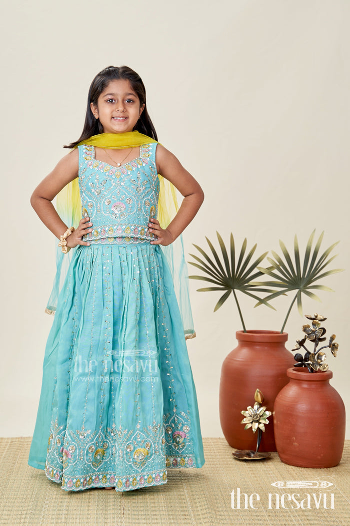 The Nesavu Girls Lehenga Choli Girls Blue Viscose Silk Lehenga Choli with Designer Embroidery Nesavu Nesavu Blue Lehenga Choli Girls Embroidered Silk Set Weddings Festivals