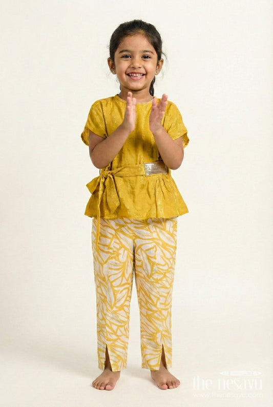 The Nesavu Girls Casual Set Girls Casual Ethnic Set with Georgette Top and Printed Pants Nesavu 18 (2Y) / Yellow GPS723B-18 Nesavu girls ethnic casual set georgette top digital print pants festive wear