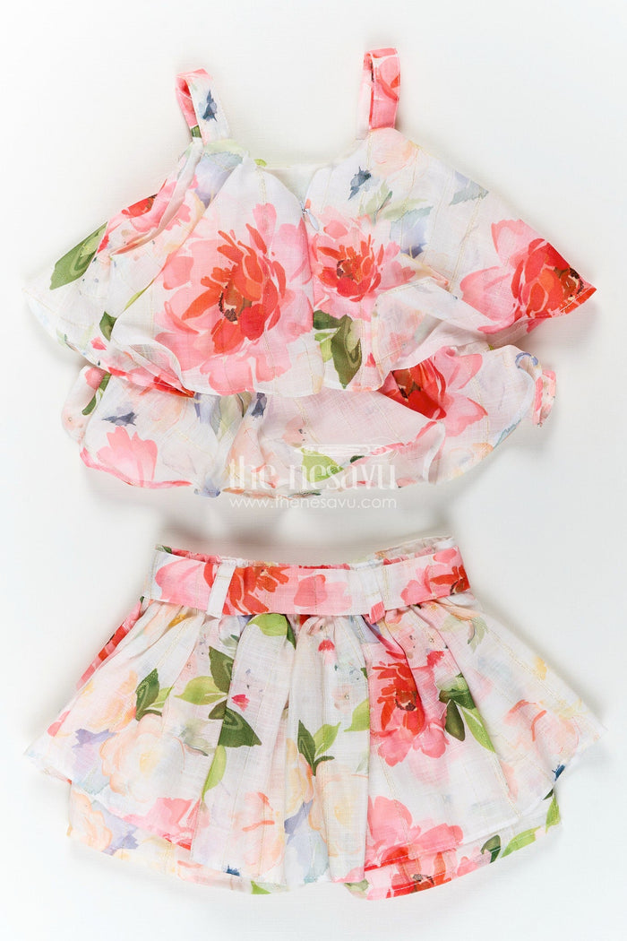 The Nesavu Girls casual floral set for summer outings and travel days Nesavu Nesavu girls cotton casual set floral digital print  perfect travel playdates summer fun
