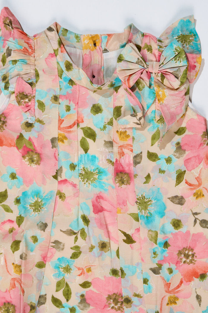 The Nesavu Girls Cotton Frock Girls Casual Frocks in Muslin Silk with Soft Floral Print and Stylish Bow Nesavu Nesavu Girls Casual Frocks Muslin Silk Soft Floral Print Stylish Bow