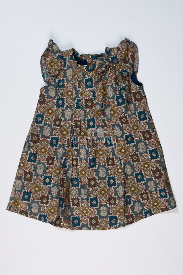 The Nesavu Girls Cotton Frock Girls Chhote Bacchon Ka Frock in Muslin Silk with Pretty Bow and Pleated Flair Nesavu 16 (1Y) / Blue GFC1603B-16 Nesavu Girls Chhote Bacchon Ka Frock Muslin Silk Pretty Bow Pleats
